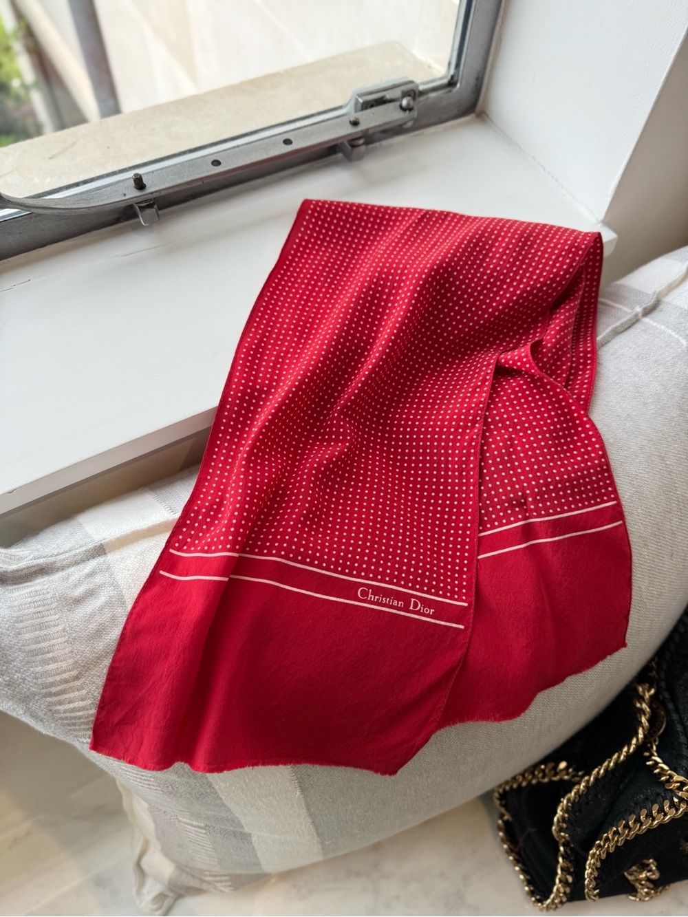 Christian Dior vintage red polka dot scarf